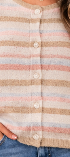 Softly Striped Cardigan OATMEAL