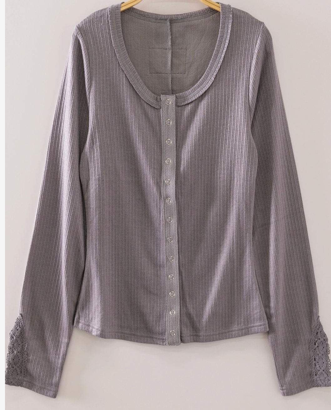 Lace & Layers Ribbed Top GRAY