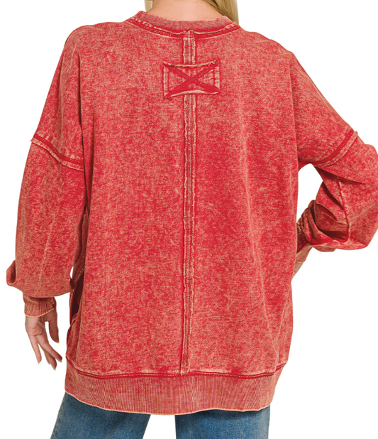 F/Terry Acid Wash Pocket RED