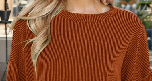 Perfectly Ribbed Cropped Pullover RUST