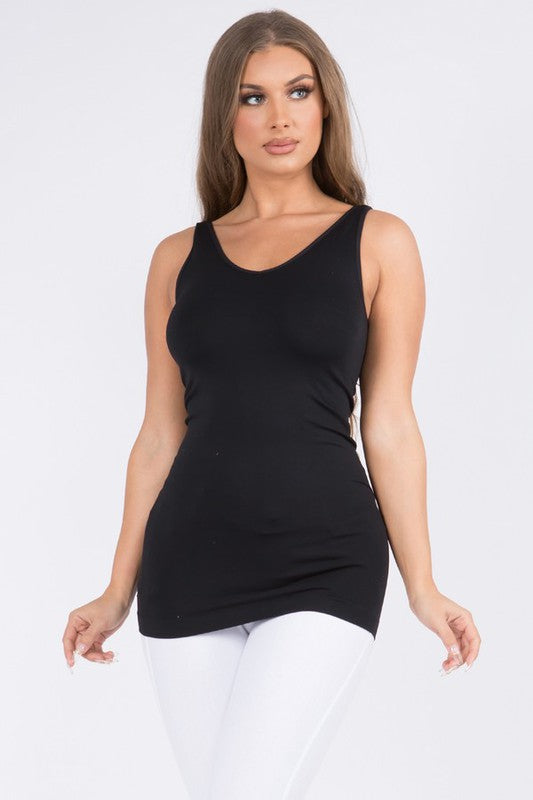 Outflits Black Tank Top For Women, Long Tank Top, Seamless Tank