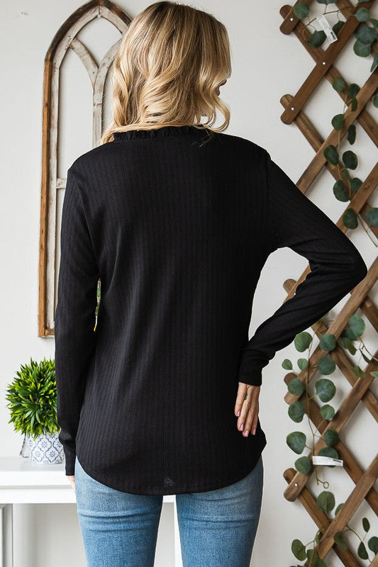 PS Ruffle Detail 6 Button Top BLACK