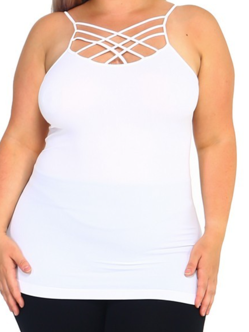 Women's Seamless Triple Criss-Cross Front Cami, Nude, Plus Size