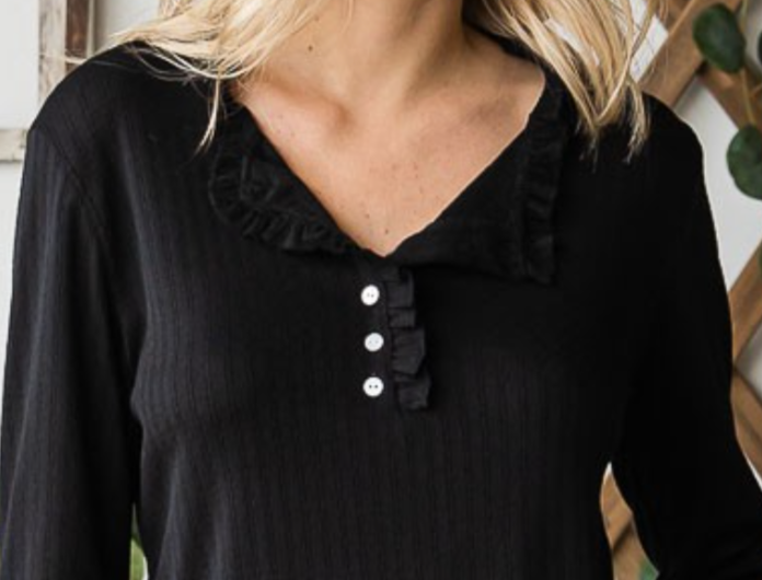PS Ruffle Detail 6 Button Top BLACK