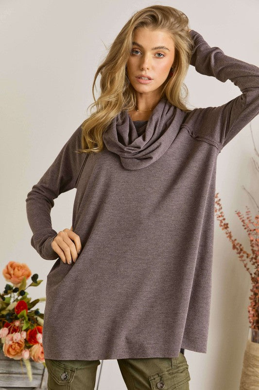 Cowl Neck Knit Tunic BROWN
