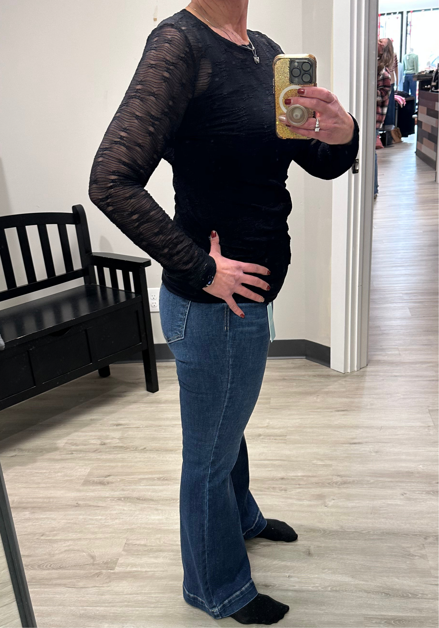 Floral Mesh Long Sleeve BLACK