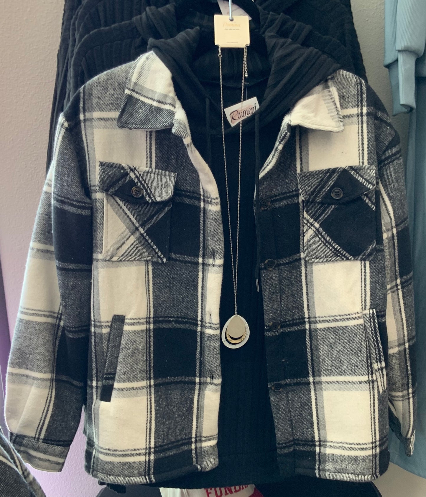 Lined Plaid Shacket B&W