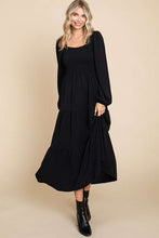 Load image into Gallery viewer, Square Neck Smock Long Dress BLACK
