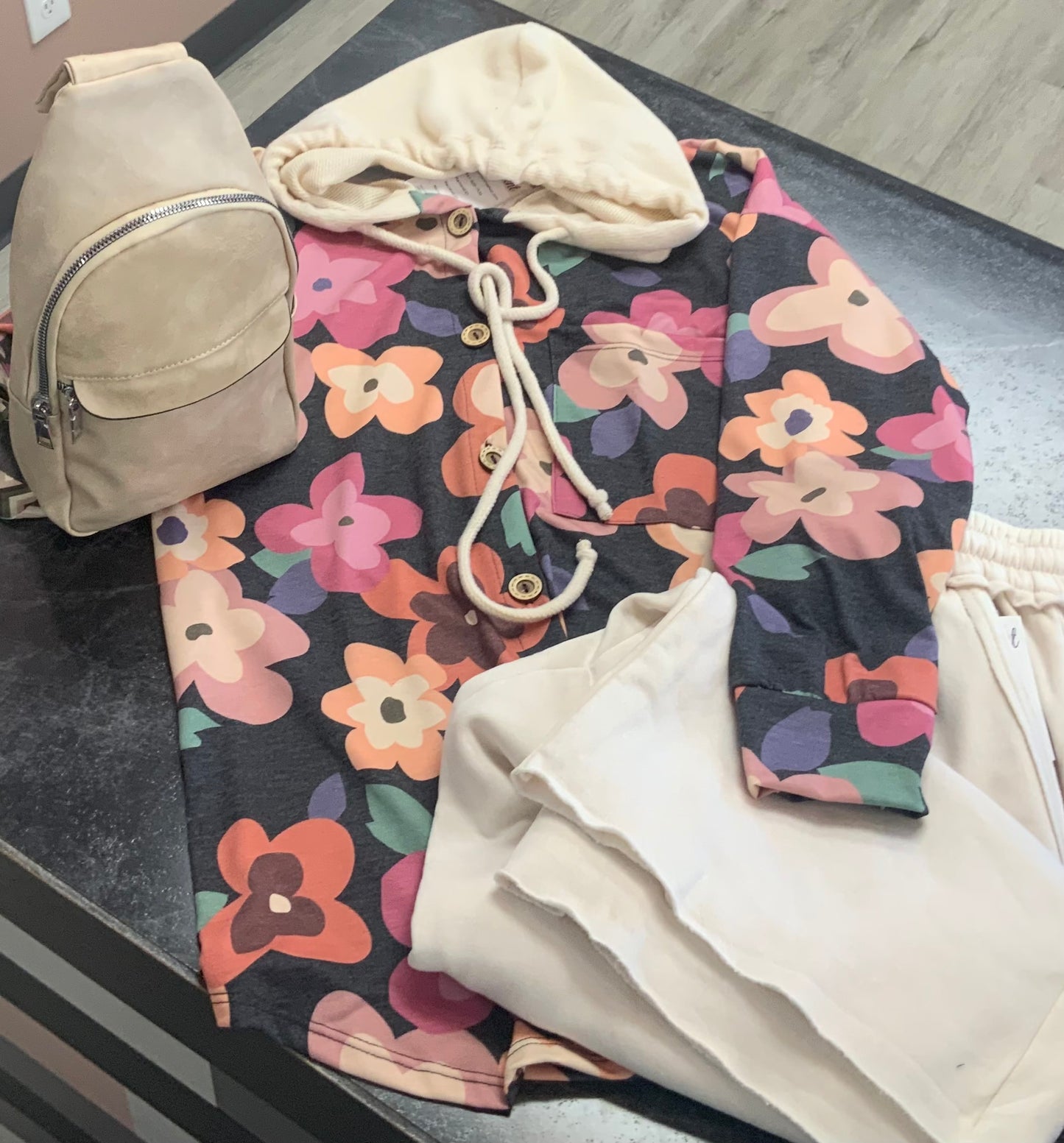 Floral Market Hoodie Shacket BLACK