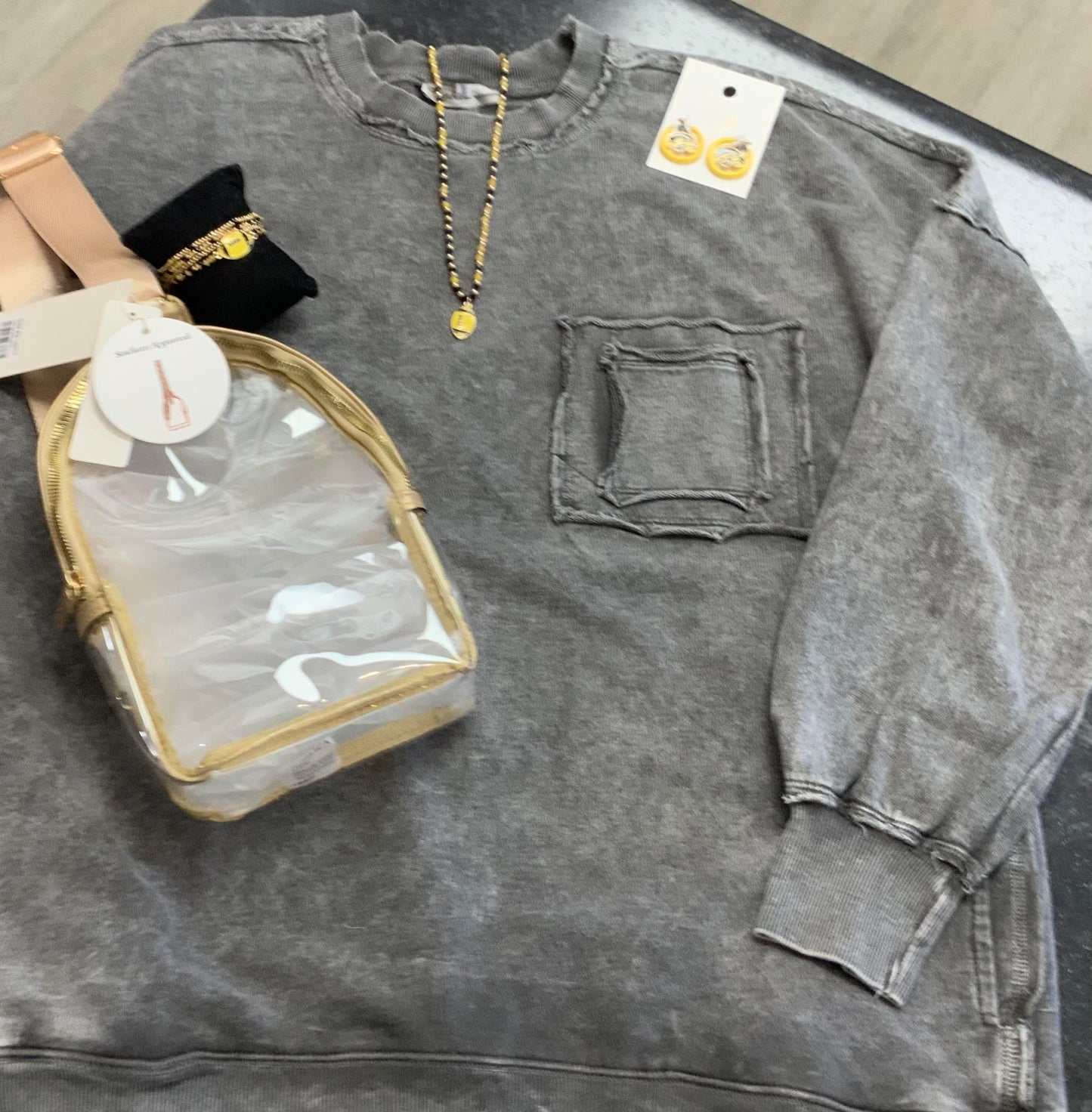 F/Terry Acid Wash Pocket ASH BLACK