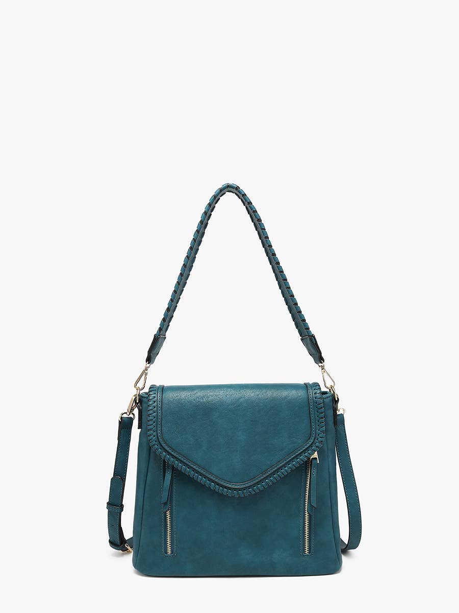 Lorelei Double Zip Crossbody – Whipstitch Trim Peacock