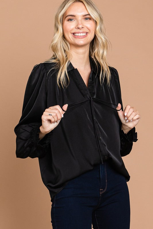 Elli Satin Button Down BLACK