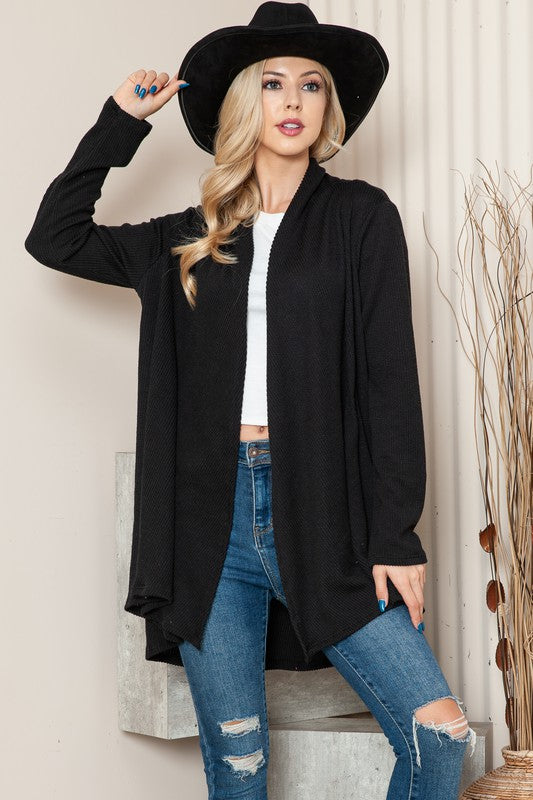Relaxed Ribbed Cardigan BLACK