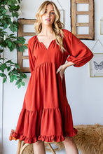 Load image into Gallery viewer, Hannah V Neck Tiered Dress RUST
