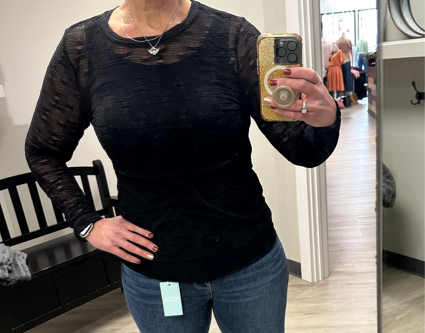 Floral Mesh Long Sleeve BLACK