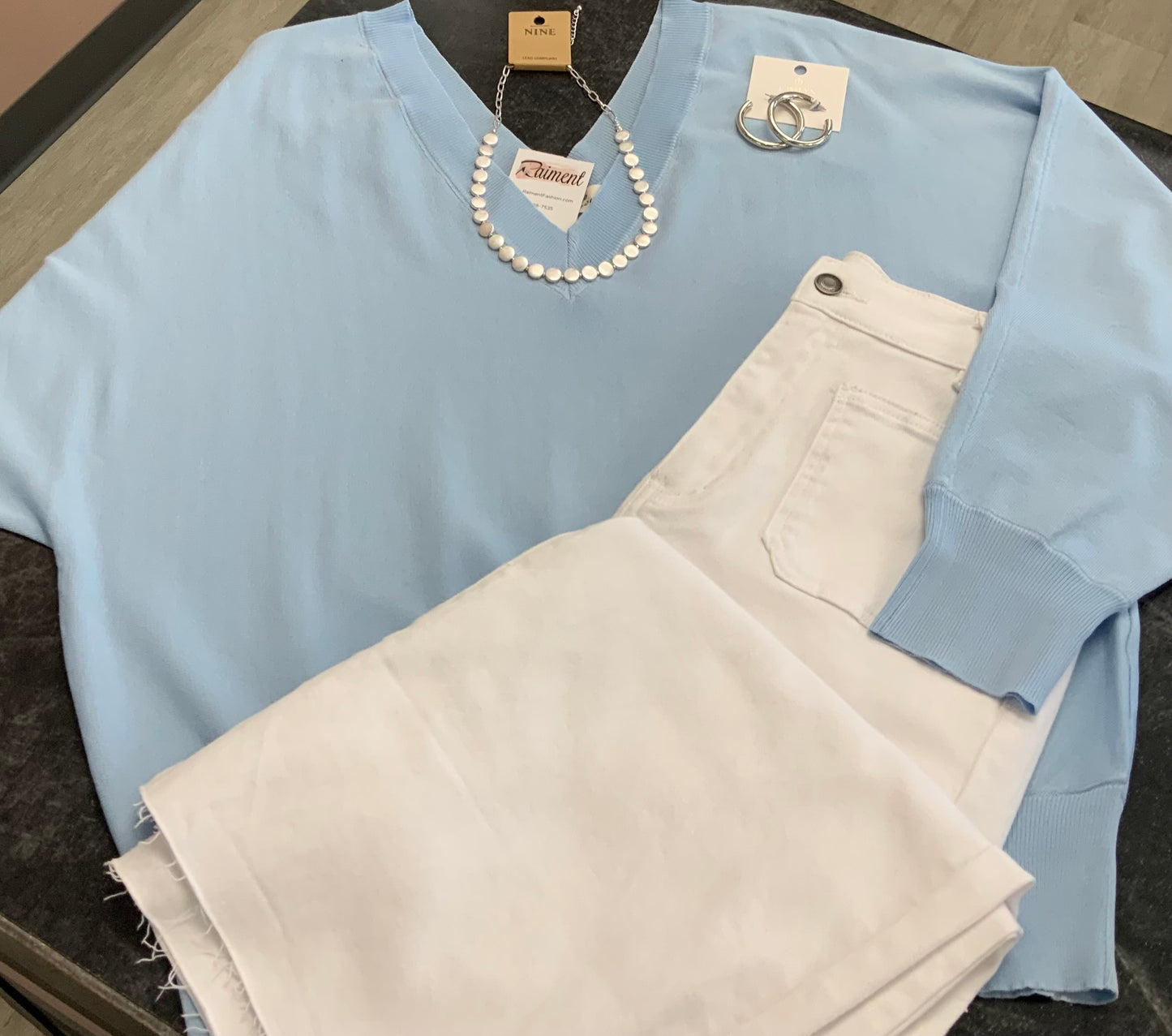 V~neck LightWeight Sweater ICE BLUE