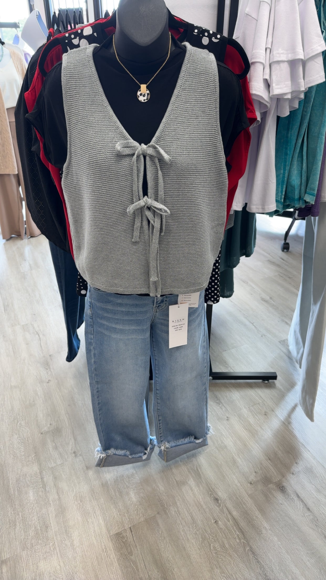 Tie Front Sweater Vest GRAY
