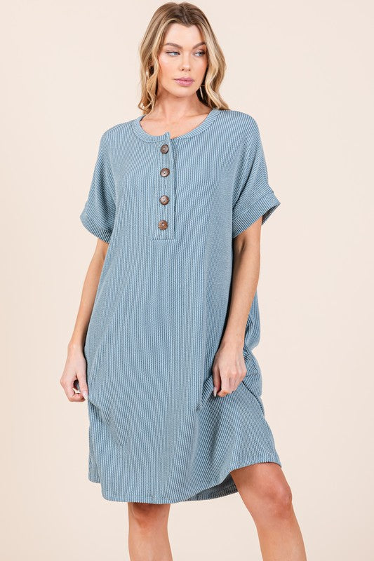 Ribbed Button Midi Dress DENIM