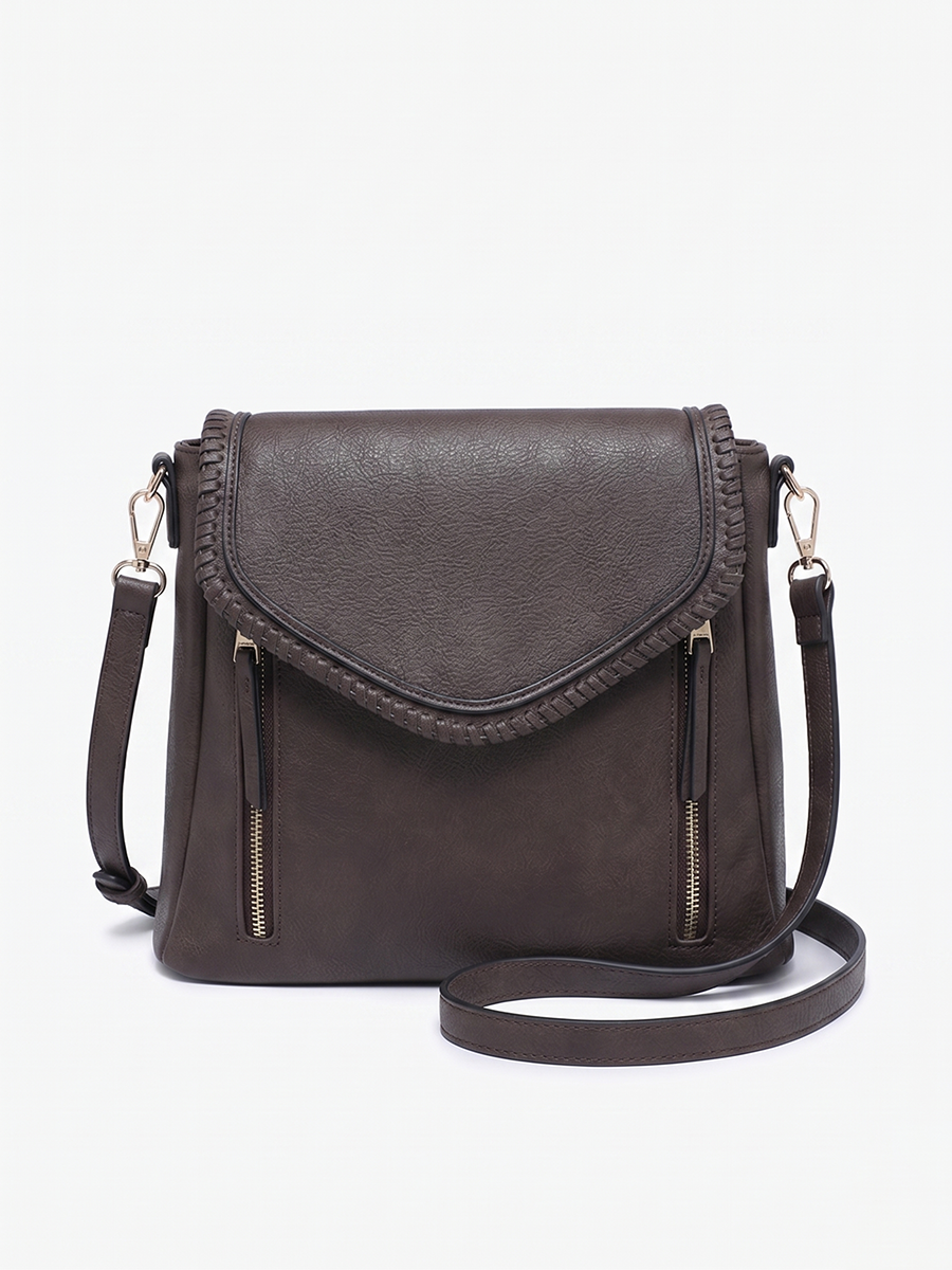 Lorelei Double Zip Crossbody – Whipstitch Trim Espresso