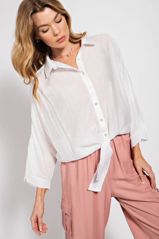 Crinkled Button Down Shirt WHITE