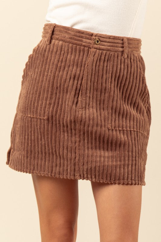 Fitted Corduroy Mini Skirt CHOCO