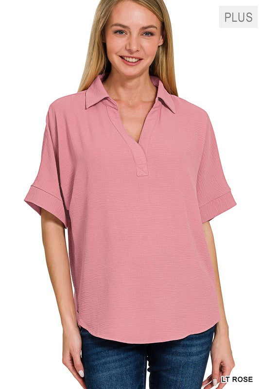 Woven Airflow V~Neck ROSE