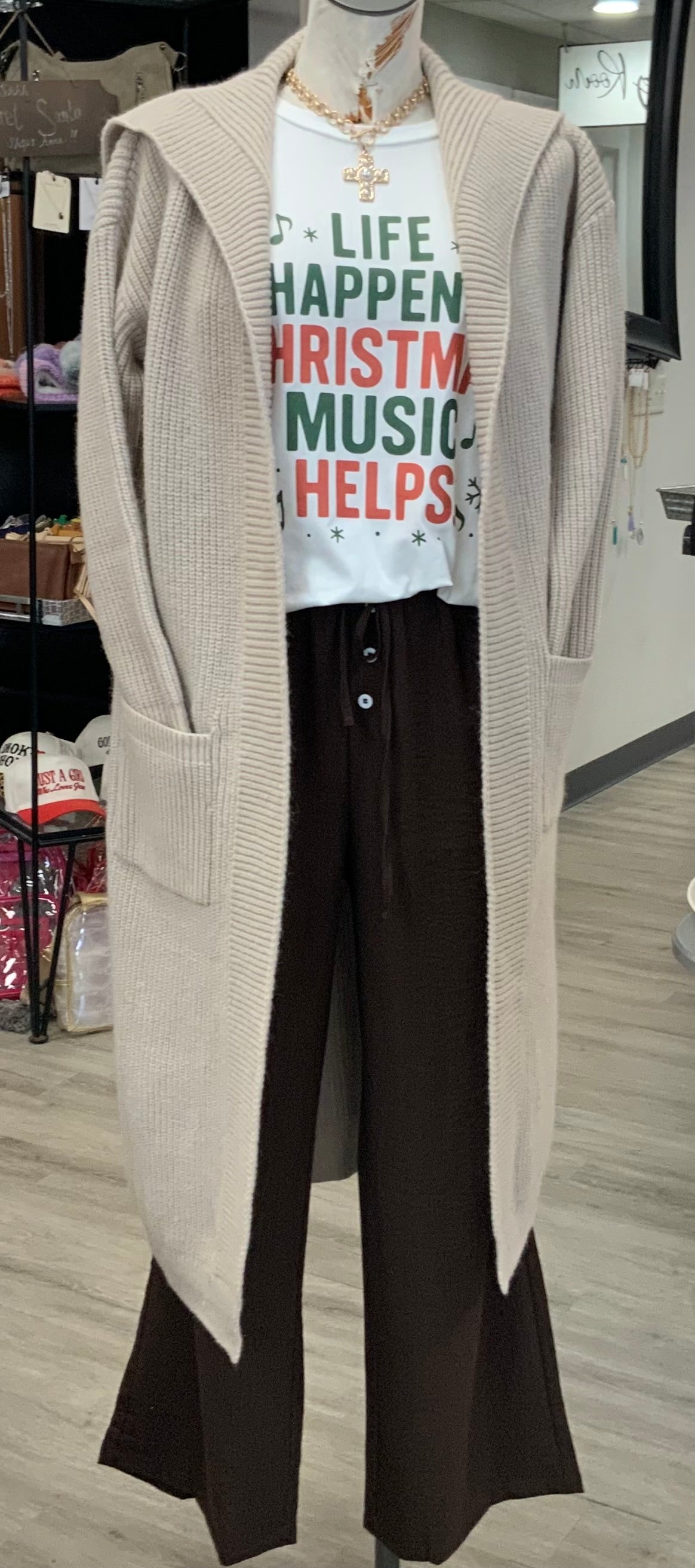 Shawl Collar Rib Texture Sweater Cardi OATMEAL