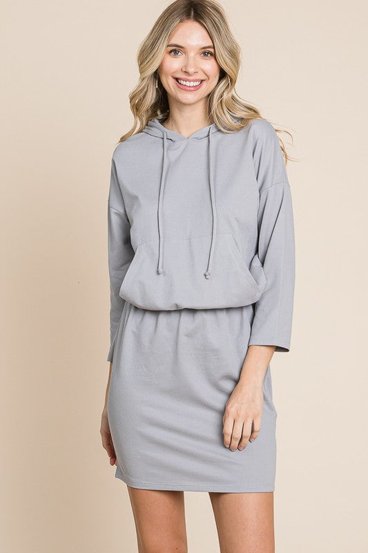 Hoodie 3/4 Sleeve Dress GREY