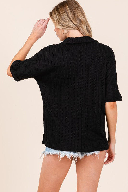 Cable Knit Polo BLACK