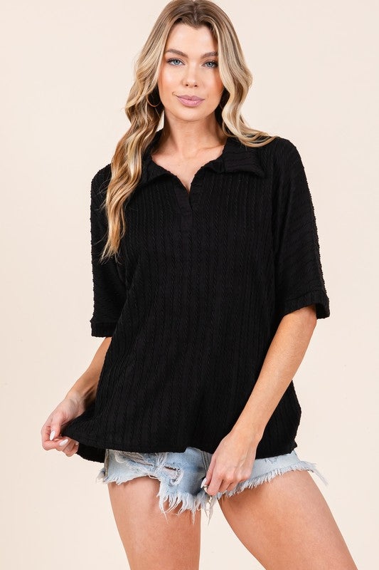 Cable Knit Polo BLACK