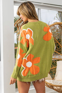 Flower Pattern Embroidered Sweater OLIVE