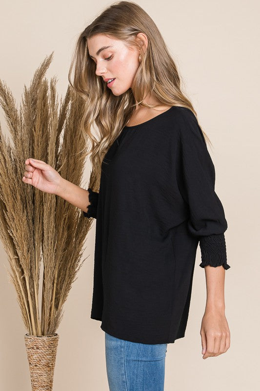 Smocked 3/4 Band Top BLACK