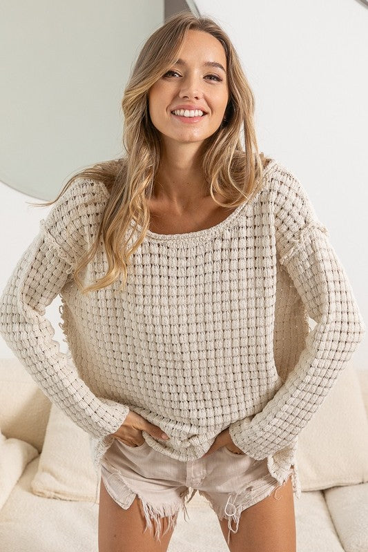 Raw Edge Pointlle Knit Sweater OATMEAL