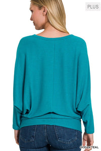 PS Ribbed Batwing Boat Neck TEAL