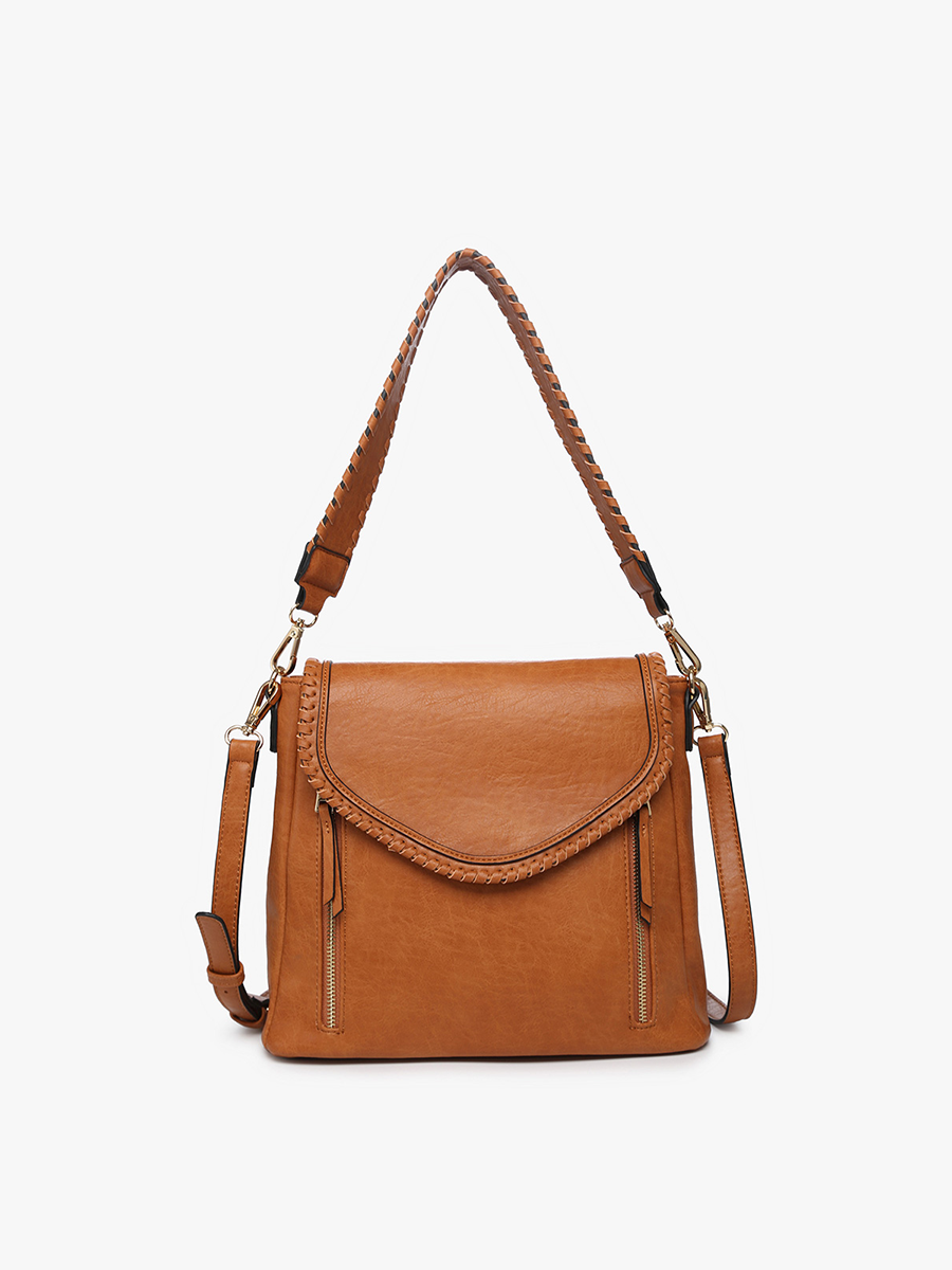 Lorelei Double Zip Crossbody – Whipstitch Trim Brown