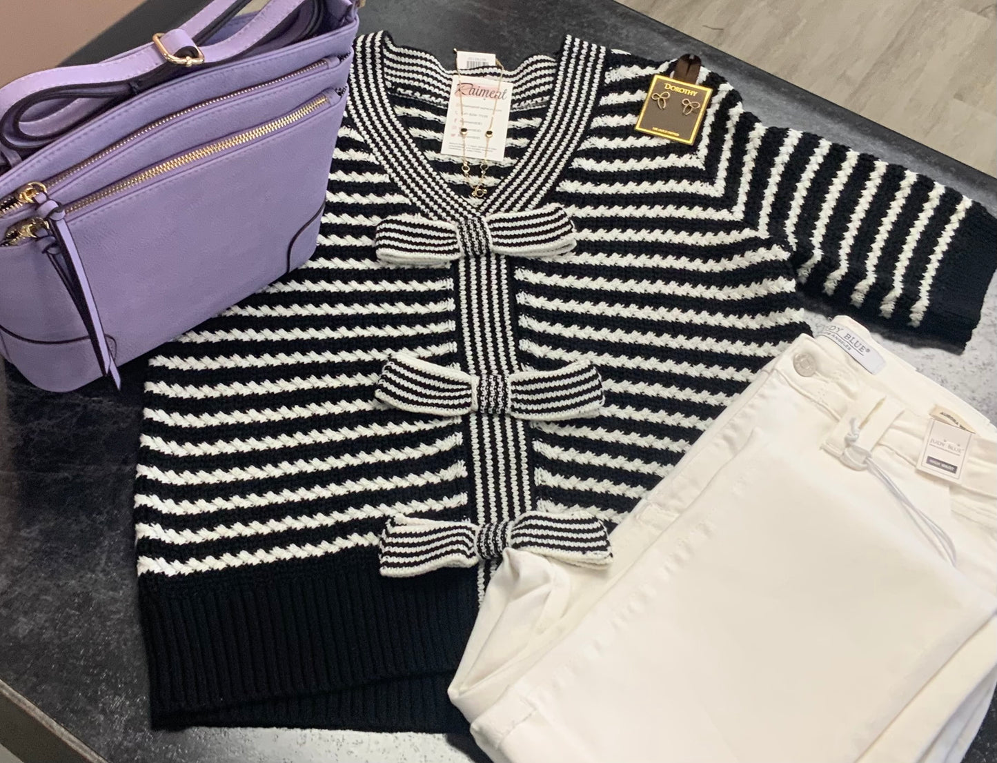Stripe Bow Knot Sweater B&W