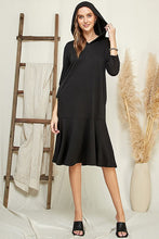 Load image into Gallery viewer, Hoodie Flare Ruffle Hem Midi Dress BLACK
