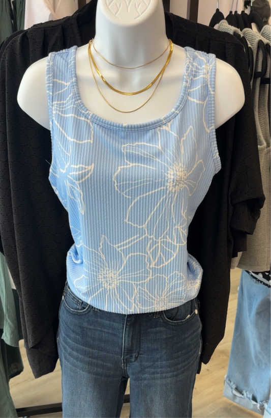 Floral Ribbed Tank BLUE