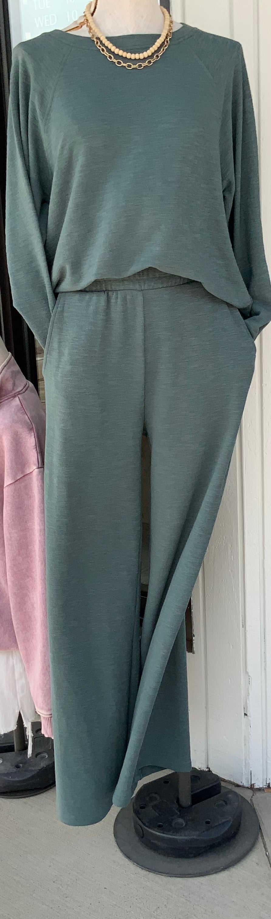 Slub Long Sleeve Top & Pants Set JADE