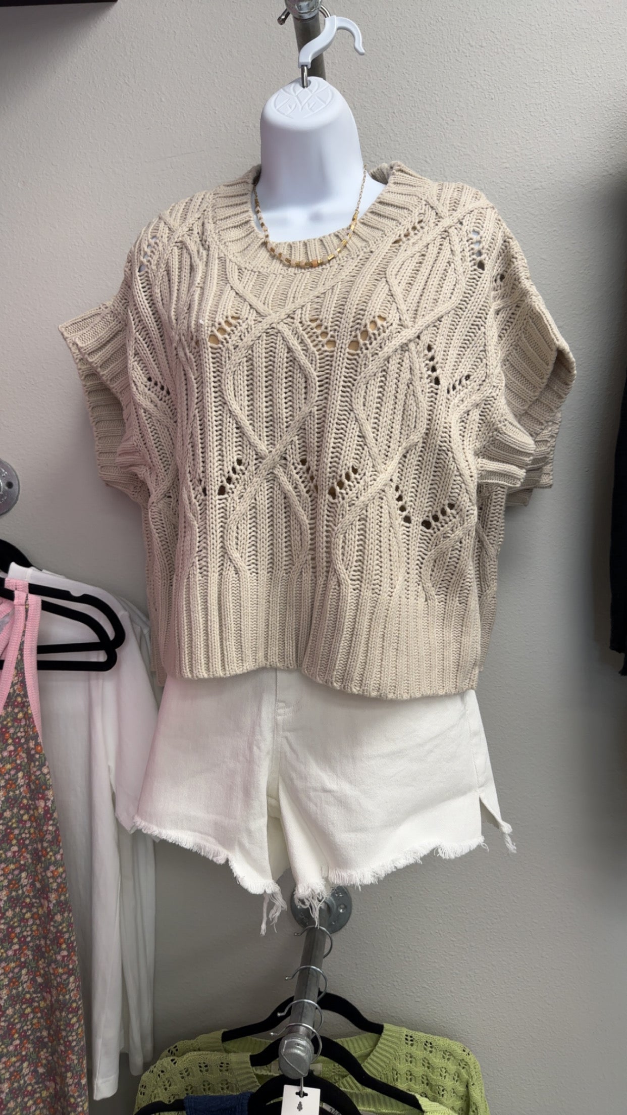 Cable Knit Cap Sweater SAND