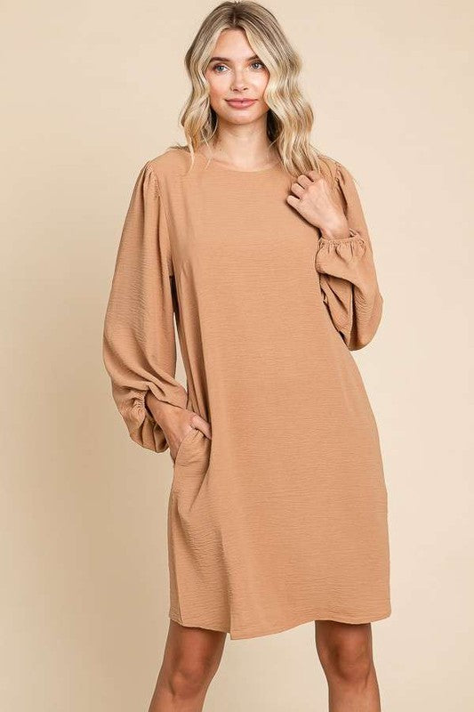 Round Neck Poet Sleeve Dress GINGER