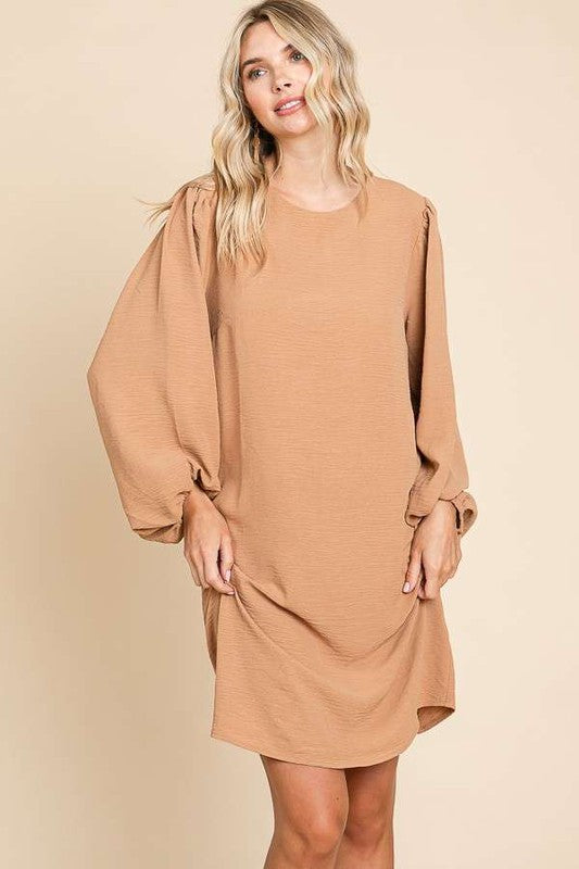 Round Neck Poet Sleeve Dress GINGER