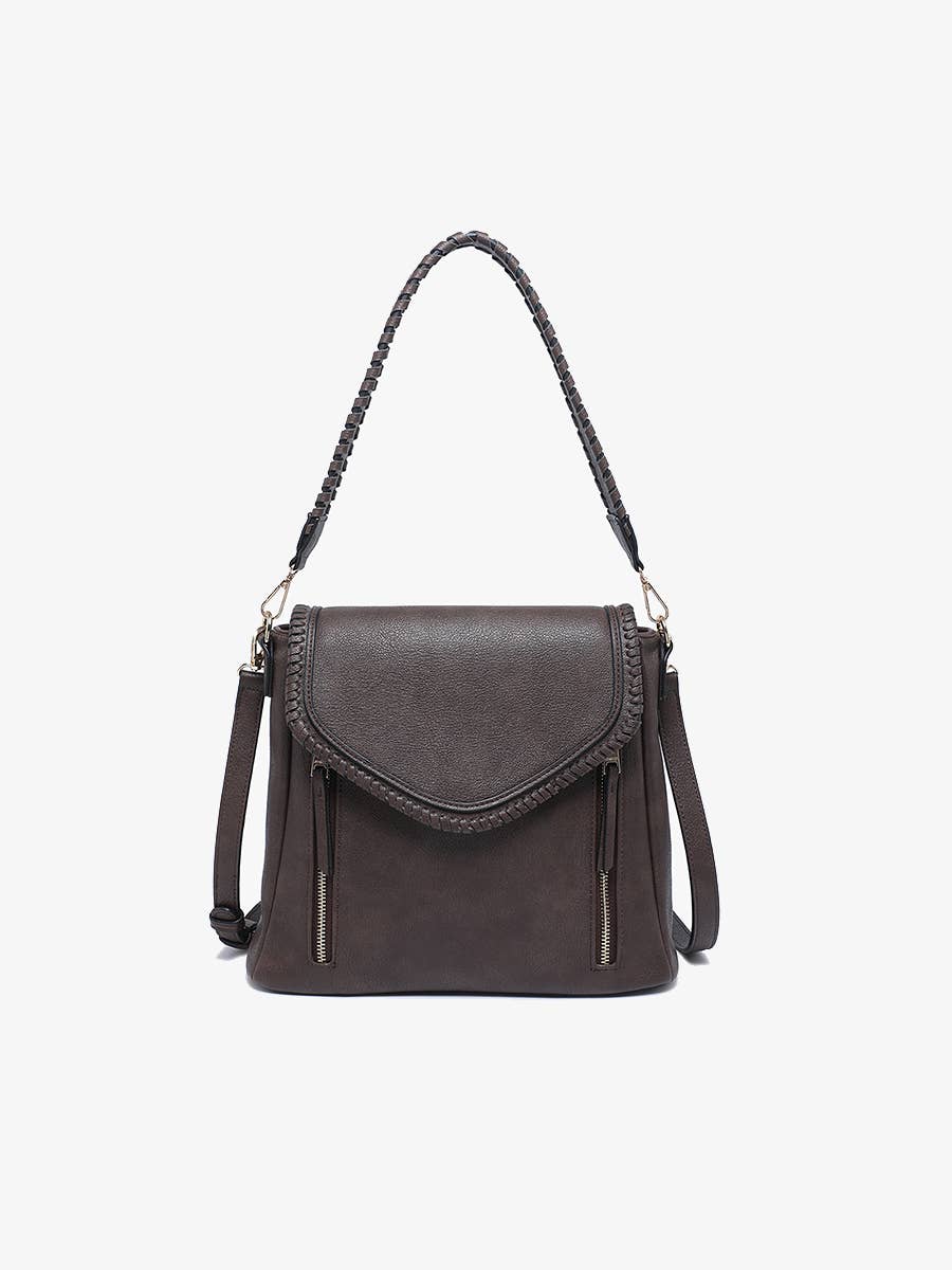 Lorelei Double Zip Crossbody – Whipstitch Trim Espresso