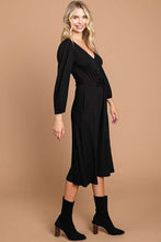 Load image into Gallery viewer, Surplice Flare Ruching Sleeve Dress BLACK

