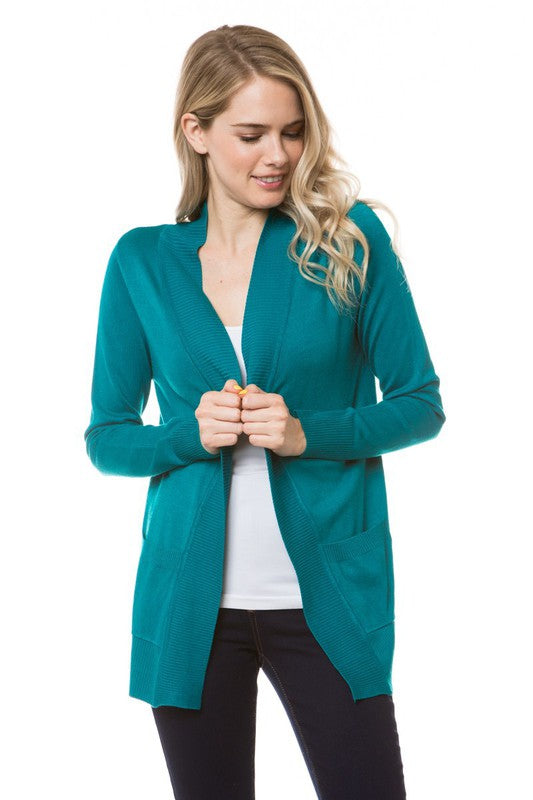 Marisol Pocketed Sweater Cardi TEAL