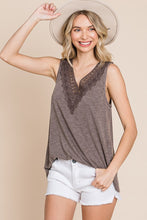 Load image into Gallery viewer, Tara Lace Neckline Tank BROWN
