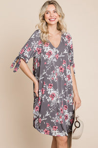 PS  Floral Bow Sleeve Dress  GREY