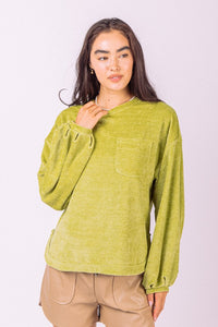 Pleated Soft Knit Top AVOCADO