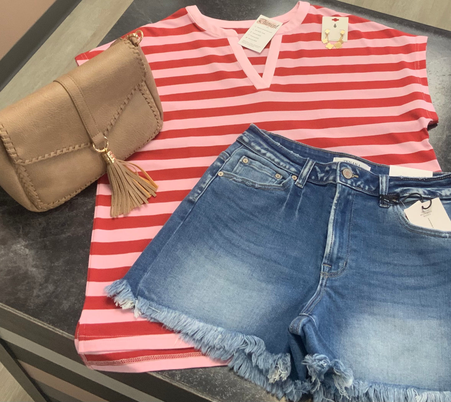 Stripe Split V~Neck PINK