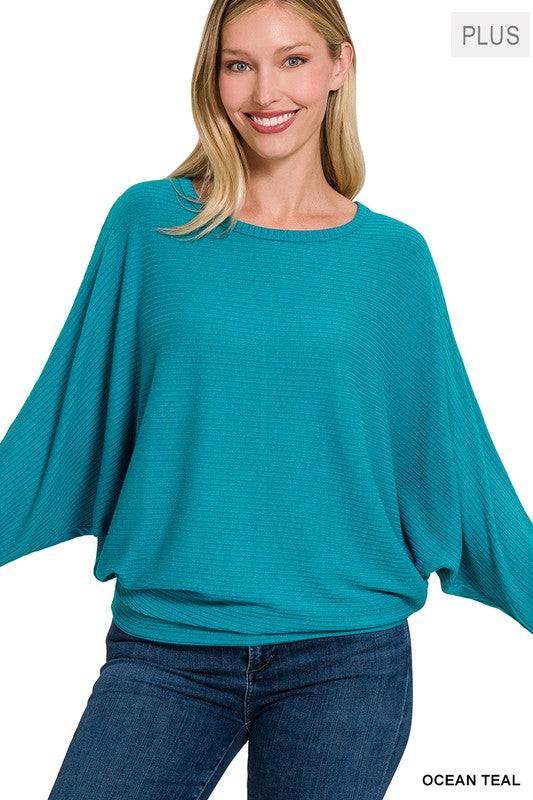 PS Ribbed Batwing Boat Neck TEAL